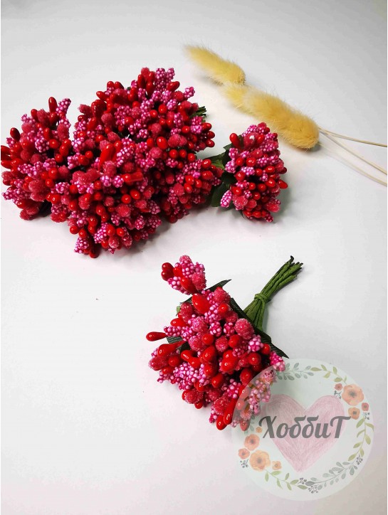 Тычинки с сахарными вставками букетик (красный) пучок 12шт.